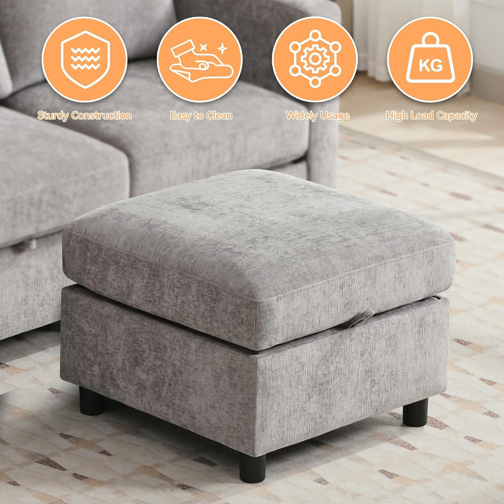 WUTUTUEE 25'Square Storage Ottoman Module for Modular Sectional Sofa, Living Room Coffee Table Sectional Ottoman Footrest for Convertible Couch, Chenille Light Grey