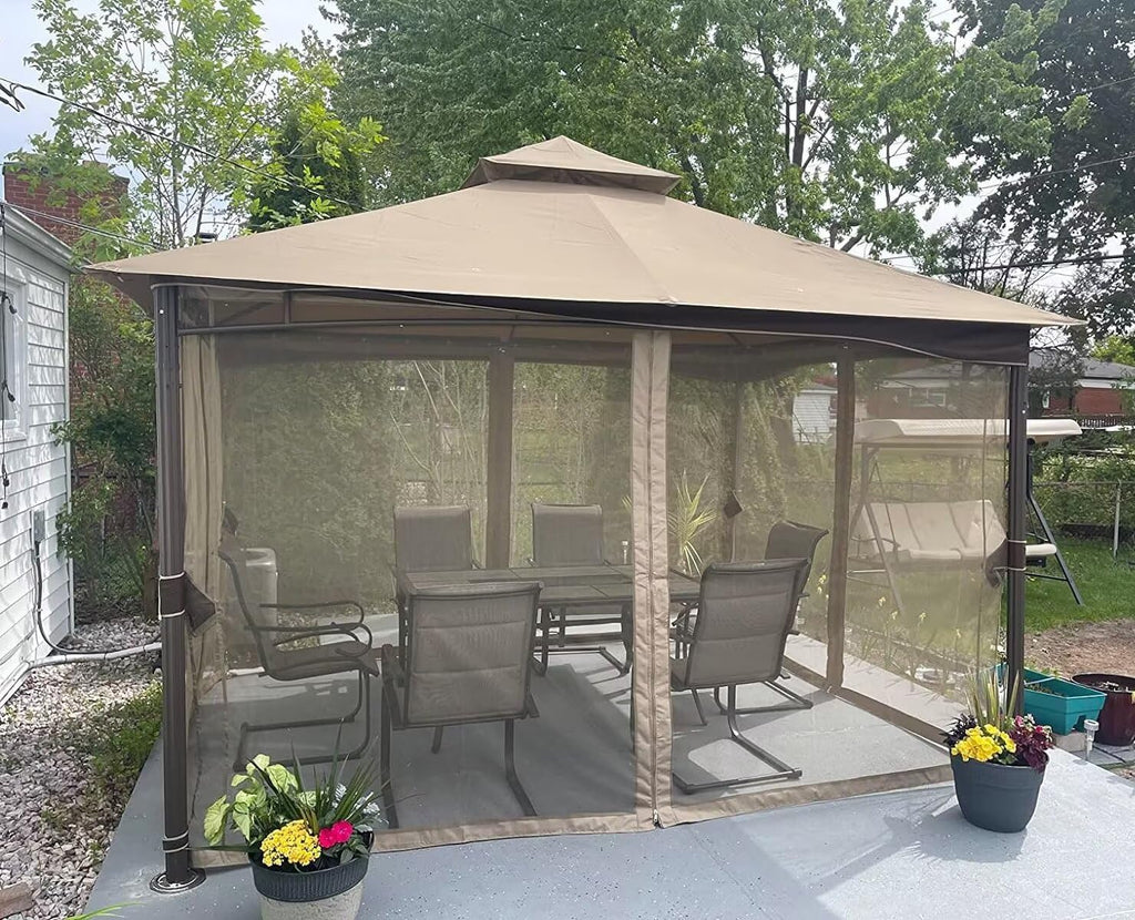 Domi Outdoor Living 10'x13' Patio Gazebo Outdoor Ventilation Double Roof Gazebo with Mosquito Netting for Patio,Lawn and Garden