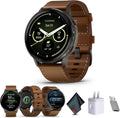 Garmin Venu 4, 45mm, Advanced Fitness Tracker GPS Smartwatch, 1.4' AMOLED Display, Built-in Flashlight, 12 Days of Battery Life, Slate with Brown Leather Band (Watch Bundle)