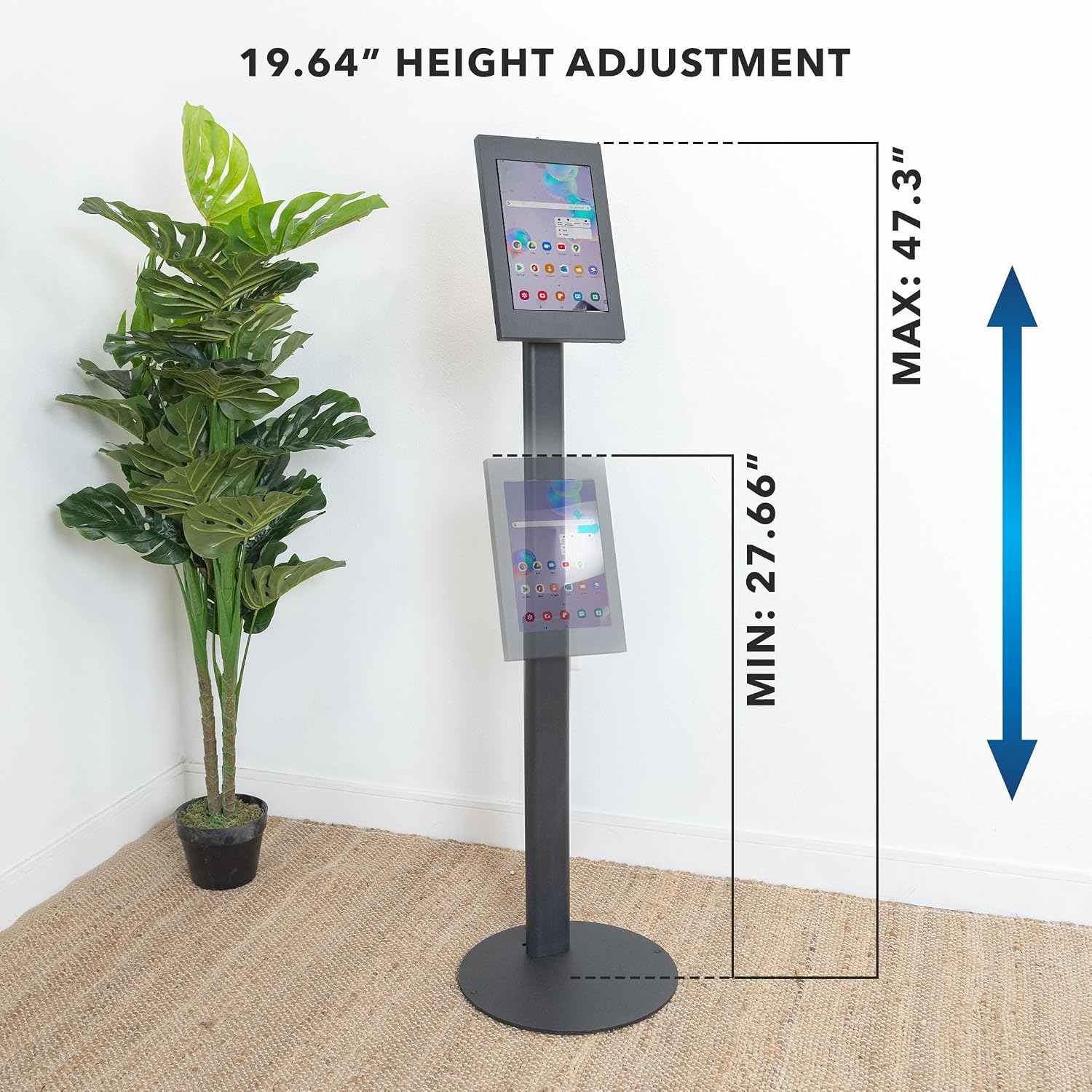 Mount-It! Anti-Theft Tablet Floor Stand Kiosk for Samsung Galaxy Tab A & S Series, Lockable Enclosure, Height Adjustable 27.66'–47.3', Commercial Kiosk Stand, Black