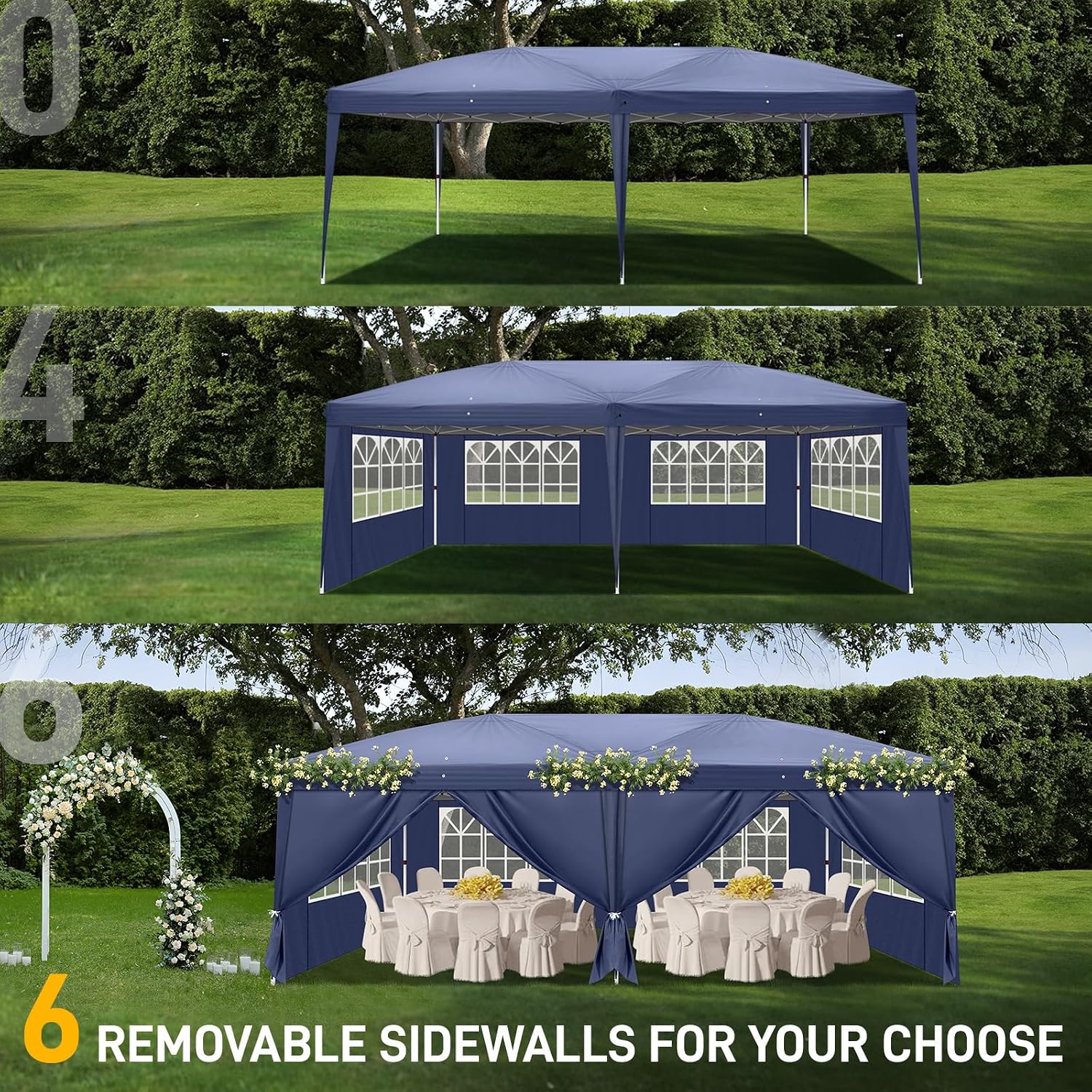 Outvita Canopy Tent Pop Up 10x20 ft, One Push Setup Instant Outdoor Sun Shelter with 6pcs Sidewalls and Carry Bag for Party Wedding Graduation Event Commercial Trade