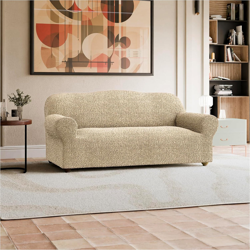 PAULATO BY GA.I.CO. Stretch Armchair Cover - Sofa Slipcover - Loveseat Slipcover - 1-Piece Form Fit Washable Protector for Pet - Mille Righe Collection - Beige (64'-85' Wide)