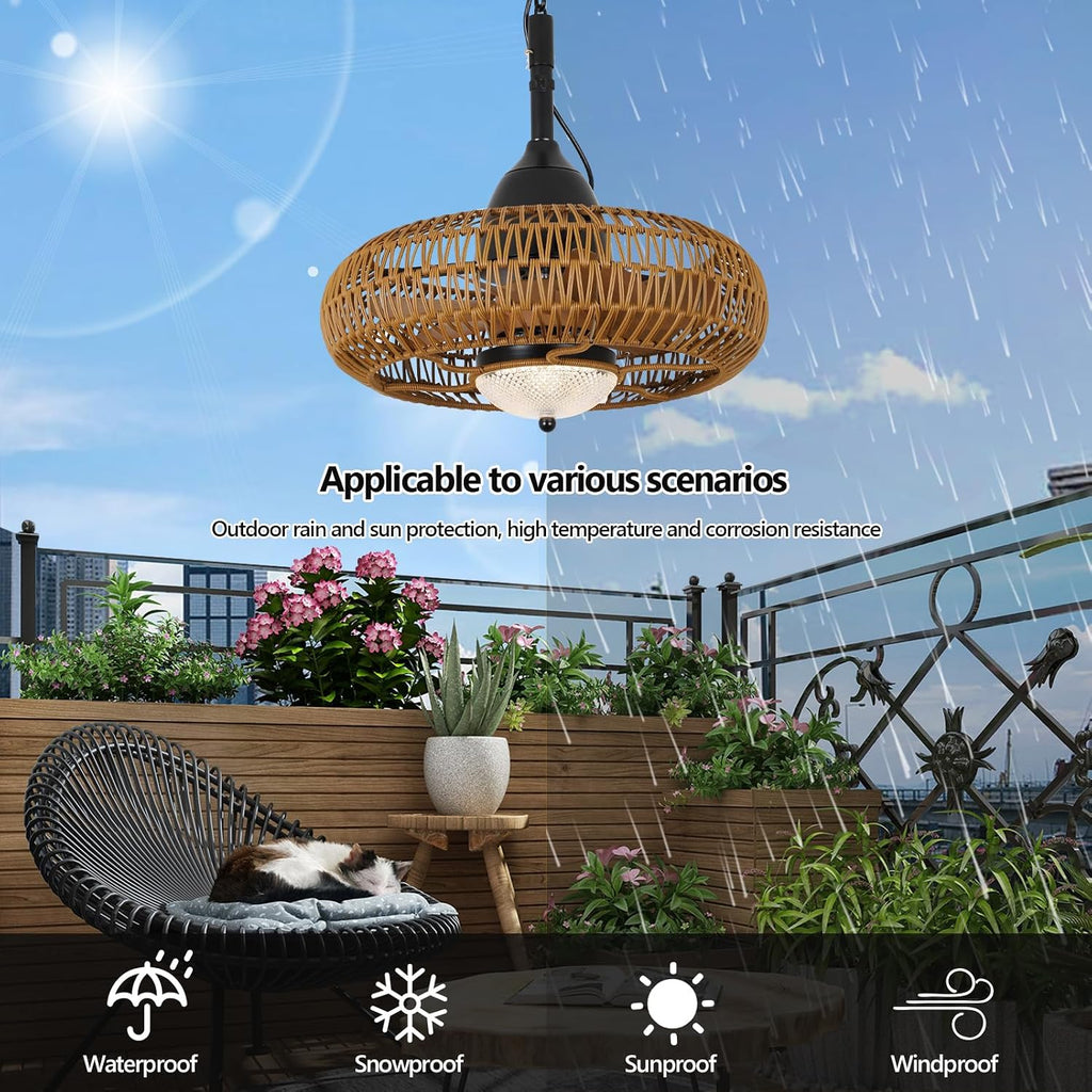 Waterproof Outdoor Ceiling Fan with Lights Remote Control, Wet Rated Gazebo Fan with 3 Color Temperatures&Dimmable LED Light, Boho Rattan Plug in Ceiling Fan for Indoor Bedroom/Outdoor Patios