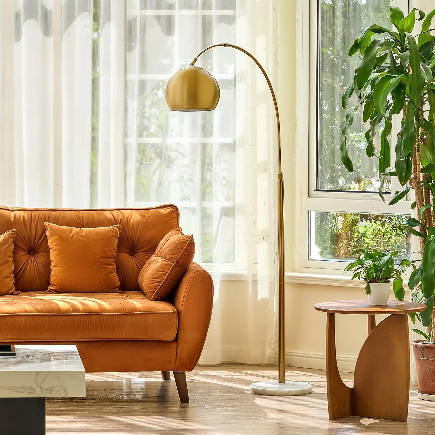 CO-Z 69' Modern Arc Floor Lamp, Gold Standing Light with Adjustable Metal Shade and Marble Base, LED Bulb Included, Contemporary Lighting for Living Room or Sofa