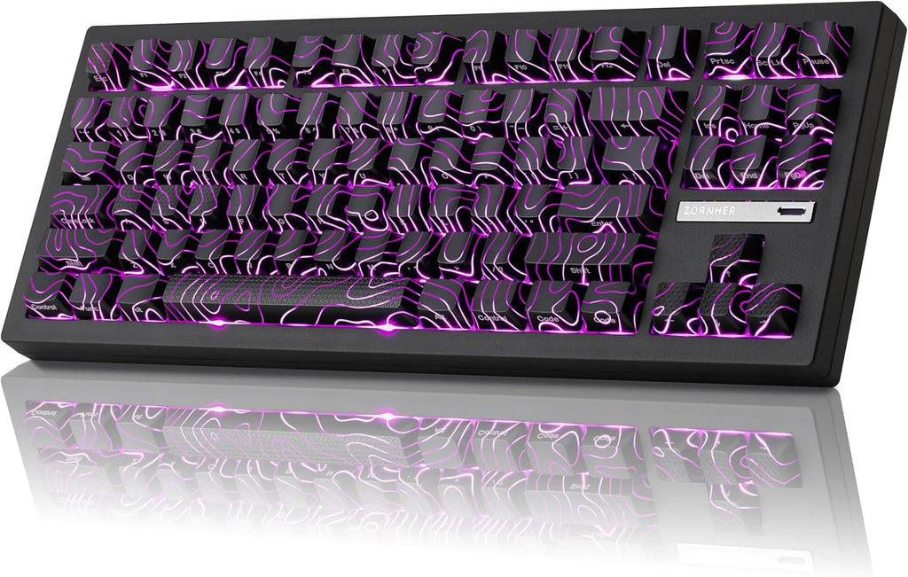 ZORNHER ZH870 Wireless Gaming Mechanical Keyboard,80% Black Custom Creamy Sound Keyboard with Lighted Up Black Topographic Keycaps,Creamy Sounding Linear Switches,Hot-Swappable,RGB Backlit