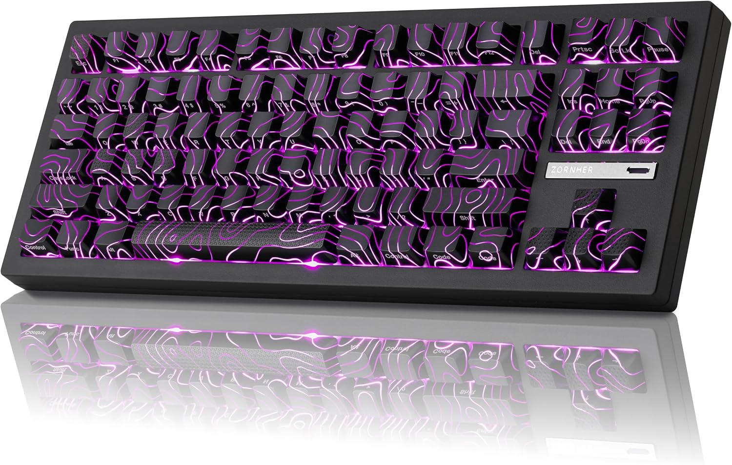 ZORNHER ZH870 Wireless Gaming Mechanical Keyboard,80% Black Custom Creamy Sound Keyboard with Lighted Up Black Topographic Keycaps,Creamy Sounding Linear Switches,Hot-Swappable,RGB Backlit