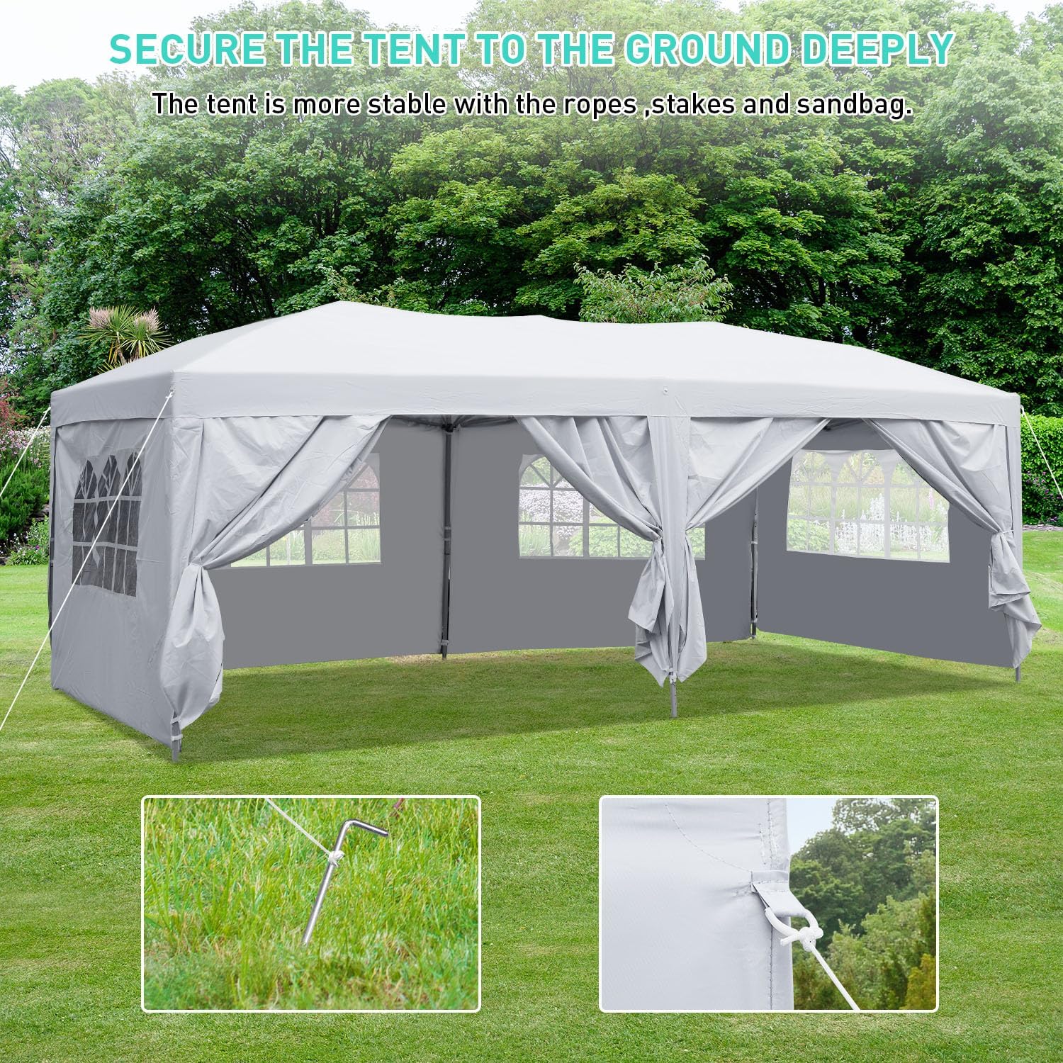 GDY 10x20 ft Instant Pop up Canopy, Party Tent Folding Heavy Duty Gazebos with Removable Sidewalls and Wheeled Bag.
