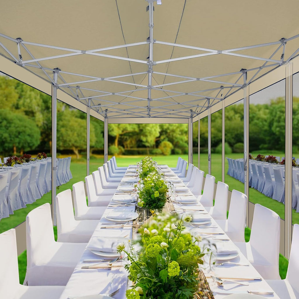 COBIZI 10x30 Canopy Tent, Heavy Duty Pop up Canopy with Sidewalls, Waterproof Easy Setup Tent with Mosquito Netting, Outdoor Instant Screen Tents for Parties, Wedding with Roller Bag, Khaki