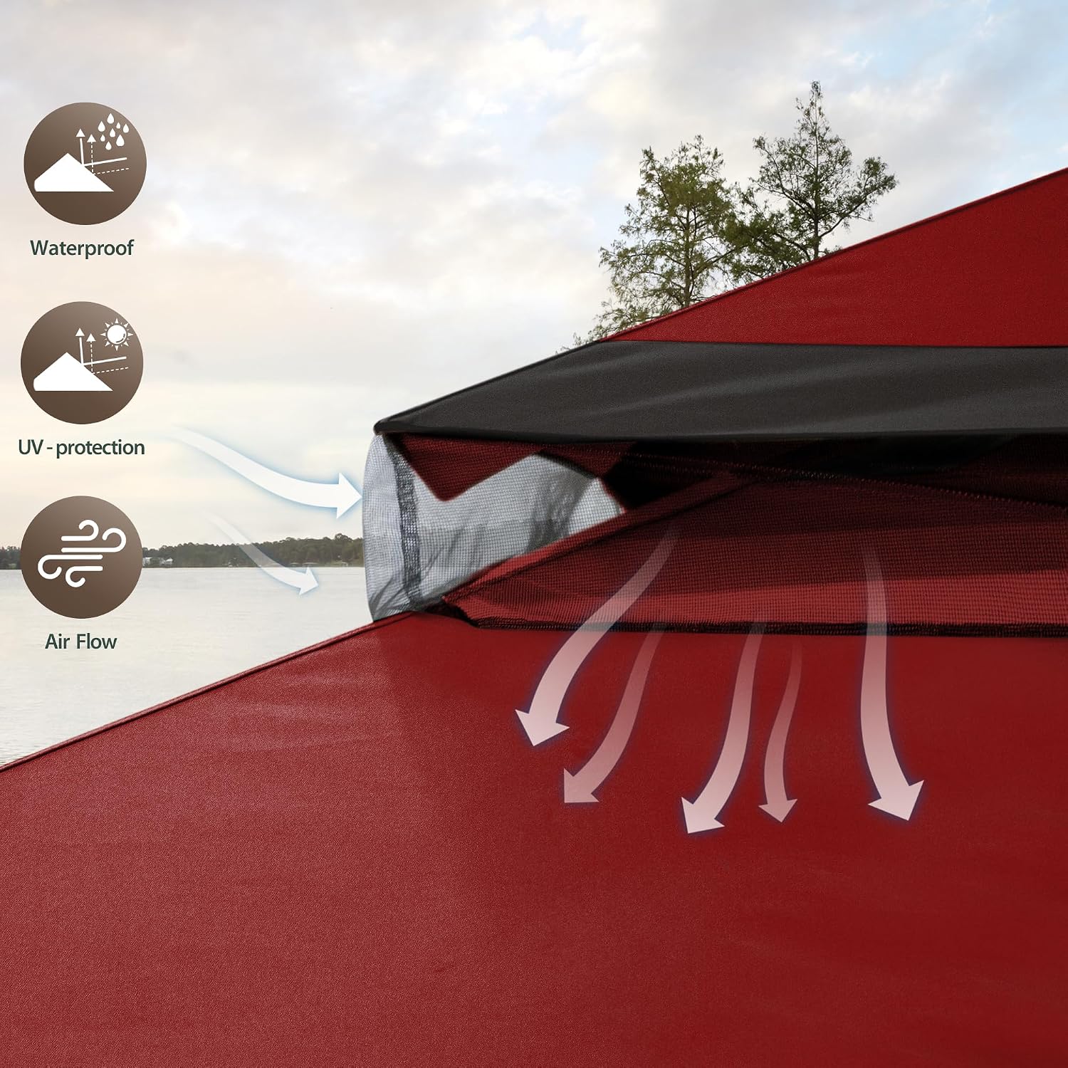 Outdoor Patio Gazebo 10'x20', CPAI-84 Heavy Duty Party Tent & Shelter with Double Roofs, Mosquito Netting and Privacy Curtains for Backyard, Garden, Lawn, Red