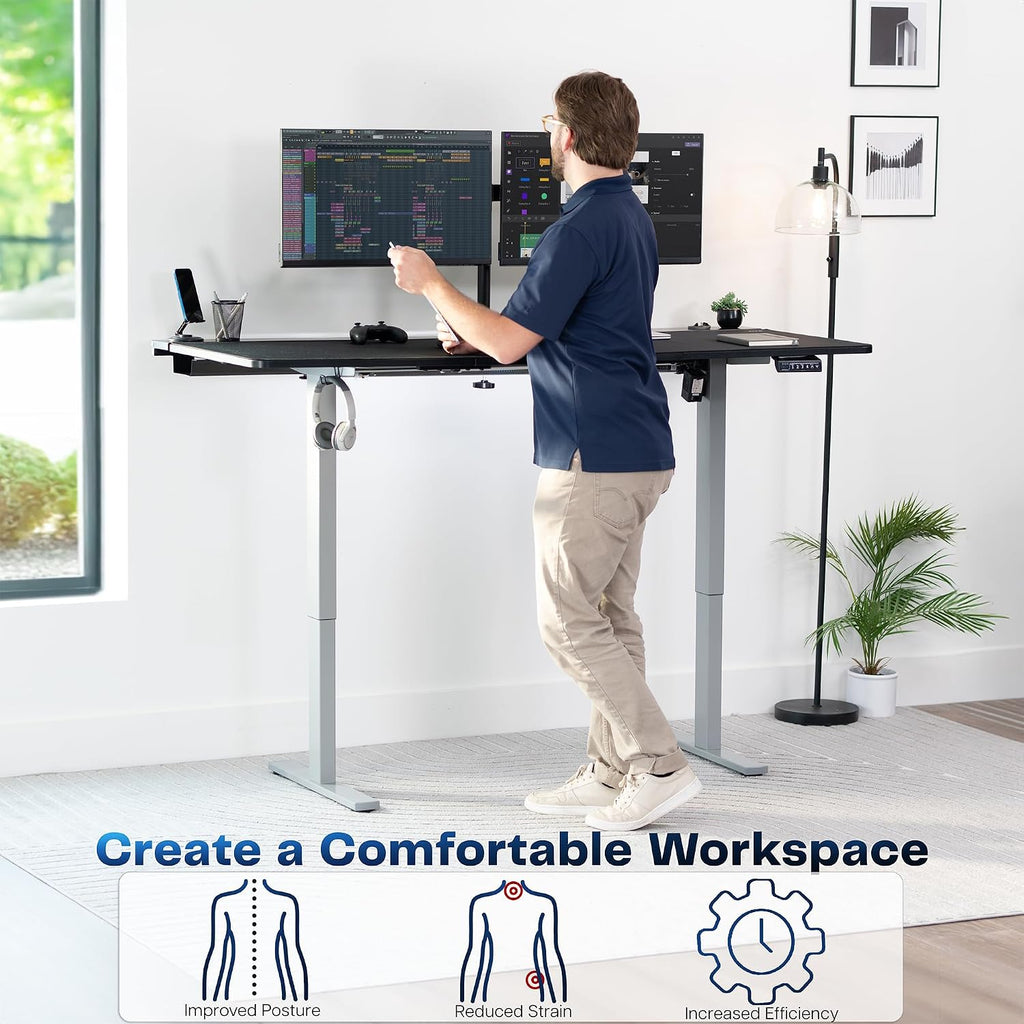 VIVO Electric 71 x 30 in Standing Adjustable Gaming Desk with Hidden Cable Trays, Full-Size Mouse Pad, Holds 220 lbs, Black Top Gray Frame, DESK-KIT-1G6-P3B-71
