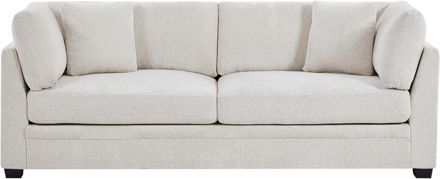 Christopher Knight Home Masie Chenille Upholstered 3 Seater Sofa Couch, Wooden Home Sofa Living Room, Comfy Cloud Couch for Bedroom, Home Office, Beige