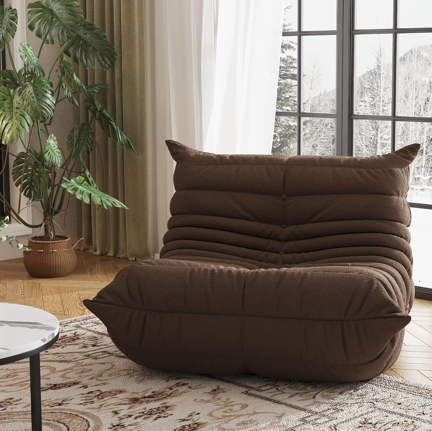 Giant Bean Bag Chair for Adults - Teddy Fleece Fireside Accent Chair with Memory Foam, Comfy Lazy Floor Sofa Couch Boneless Chaise Lounge for Living Room Bedroom Home Theaterr, 1 Seater,Coffe