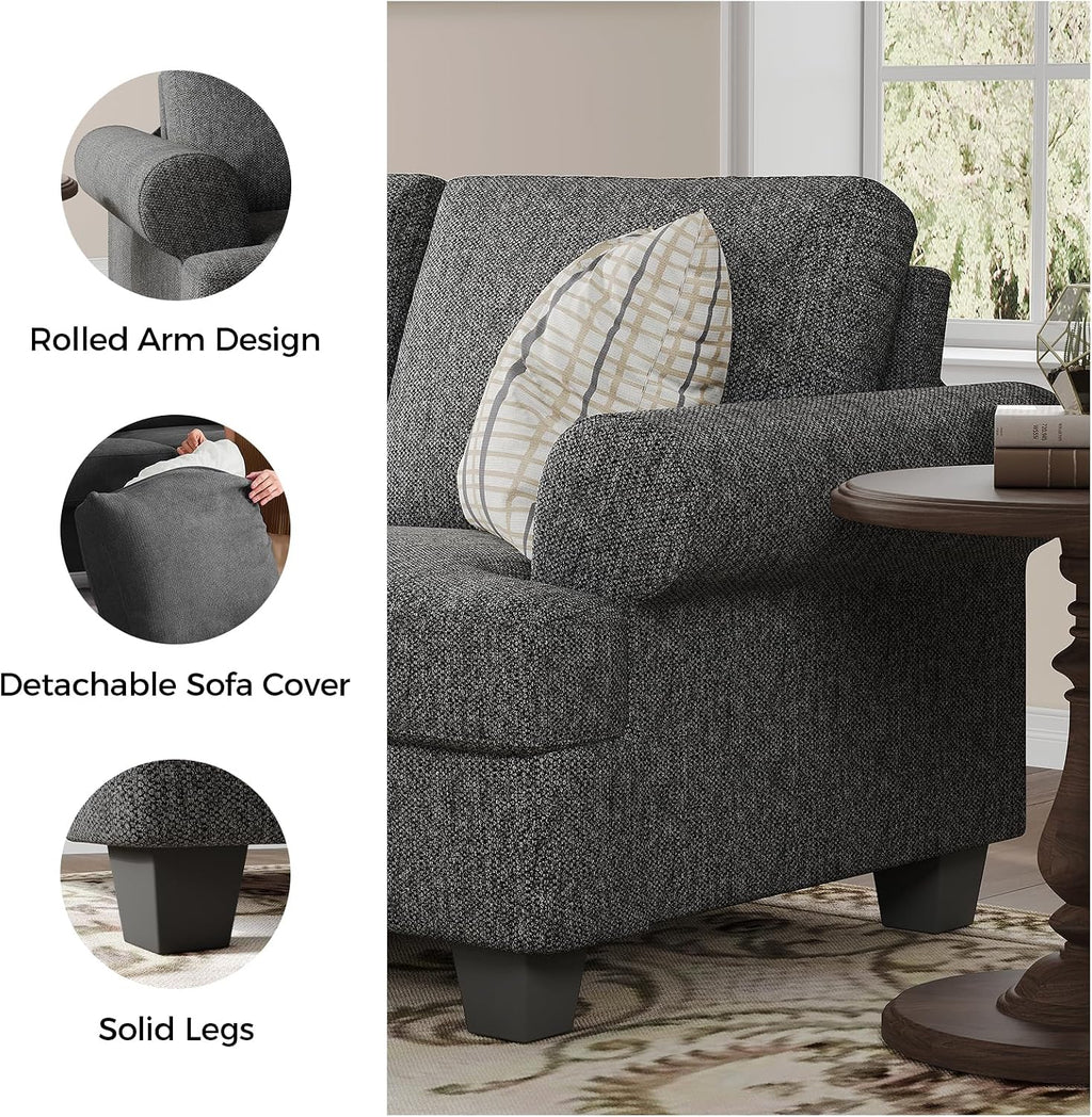 COPIAE 91 Inch Lawson Sofa with Extra Deep Seats Oversize, Mid-Century 3-Seat Sofa Couch, for Living Room, Apartment, Lounge, Dark Gray