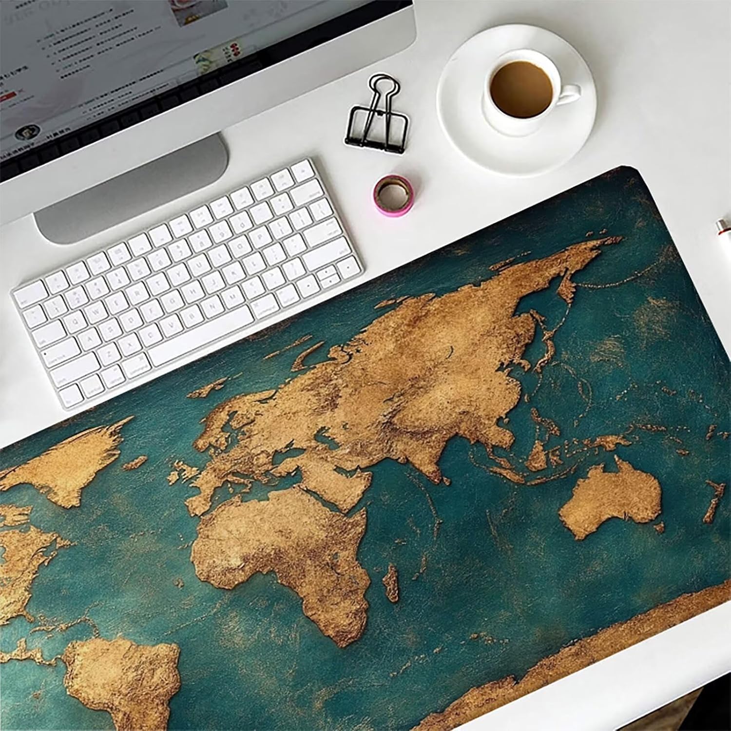 World Map Gaming Mouse Pad, Mouse Pad 60x32in, Large Desk Mat with Non-Slip Rubber Base, Office Desk Accessories, Large Extended Gaming Keyboard Mat, Big Mousepad for Computer Gamer Office, Blue 3-999