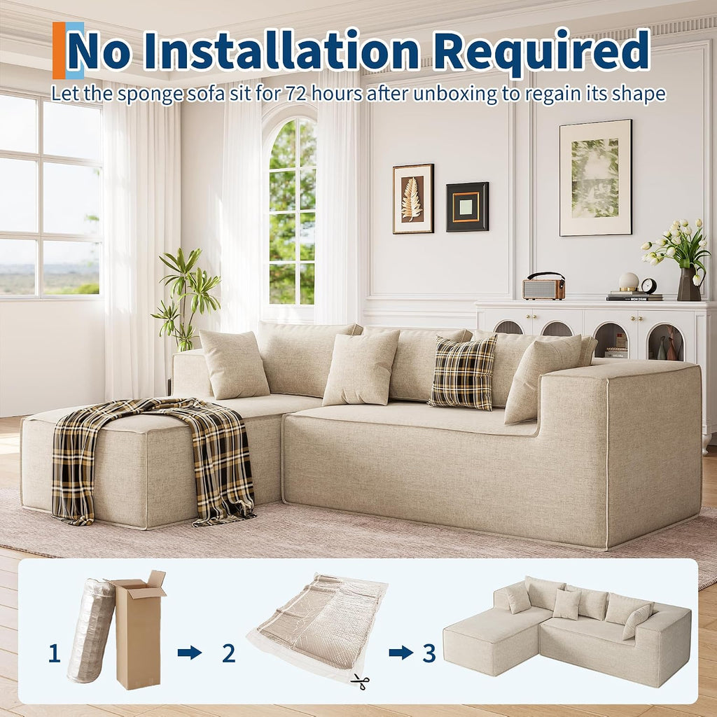 GarveeHome Modular Sectional Couches for Living Room, Cloud Sectional Couch with Deep Seat, 106.7 in Modular L-Shape Sofa with Chaise, Upholstered Couches for Bedroom, Chenille Beige
