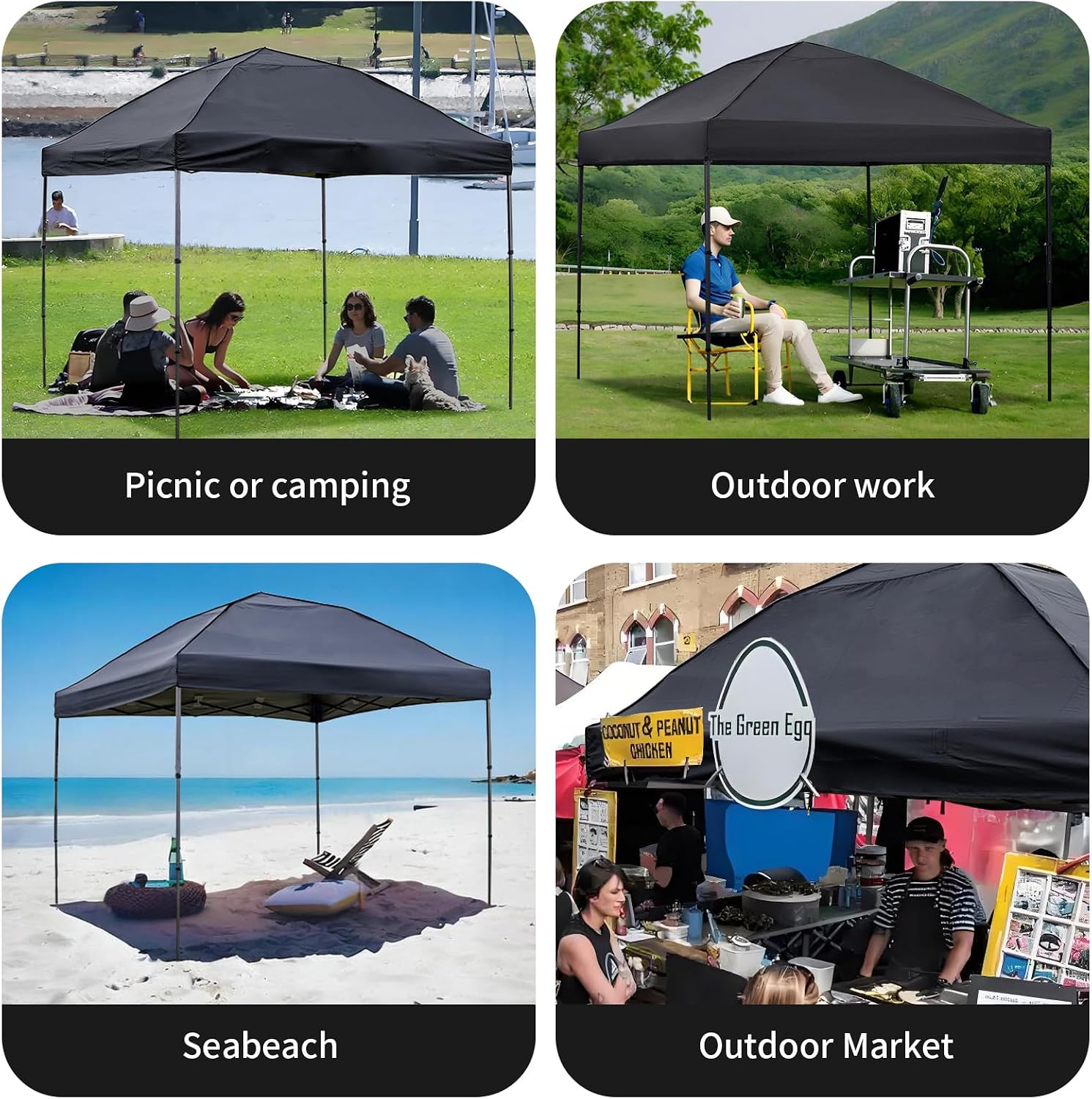 10x10 Pop Up Canopy Tent with 2 Sidewalls, Easy UpCanopy Outdoor Party Sun Shade Tent Portable Gazebofor Beach Camping Events with Carry Bag and 4 SandBags