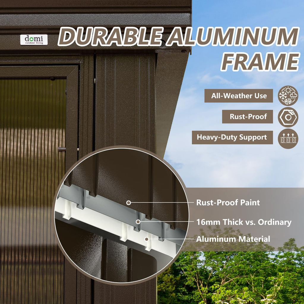 Domi 12x14FT Wall-Mounted Sunroom Gazebo, Aluminum Solarium with Galvanized Steel Sloping Roof, Detachable PVC Screens, Front & Side Sliding Doors, Outdoor Sun Room Lean to Gazebo for Patio Deck Lawn