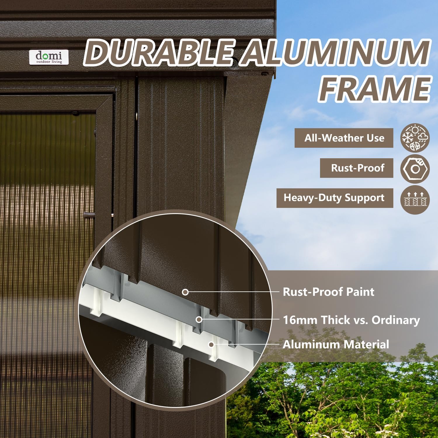 Domi 12x14FT Wall-Mounted Sunroom Gazebo, Aluminum Solarium with Galvanized Steel Sloping Roof, Detachable PVC Screens, Front & Side Sliding Doors, Outdoor Sun Room Lean to Gazebo for Patio Deck Lawn