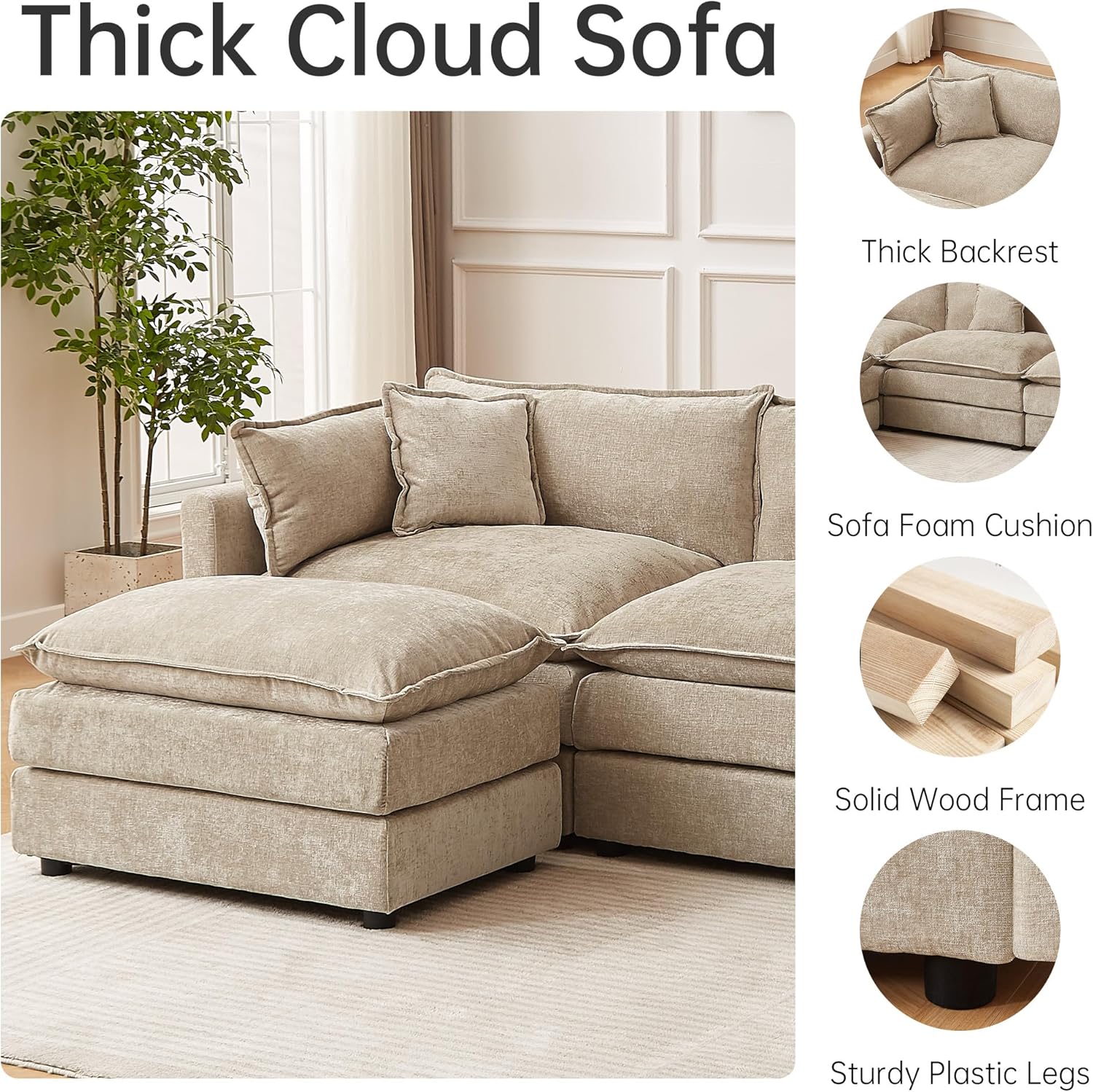 Modular Sectional Sofa, 77 Inch L Shaped Couch Set with Armrests, 2-Seater Comfy Cloud Couches for Living Room Apartment, Coffee