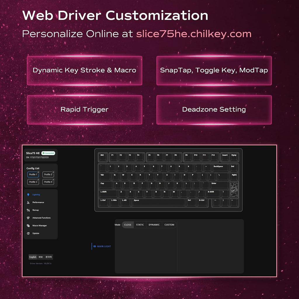 Mechanical Keyboard, Chilkey Slice75 HE Gaming Keyboard Wired, 75% Hall Effect Magnetic Aluminum Keyboard with WS Flux HE Clacky Switch, Rapid Trigger, 8K Polling, Per-Key RGB Custom, PC/Mac Support