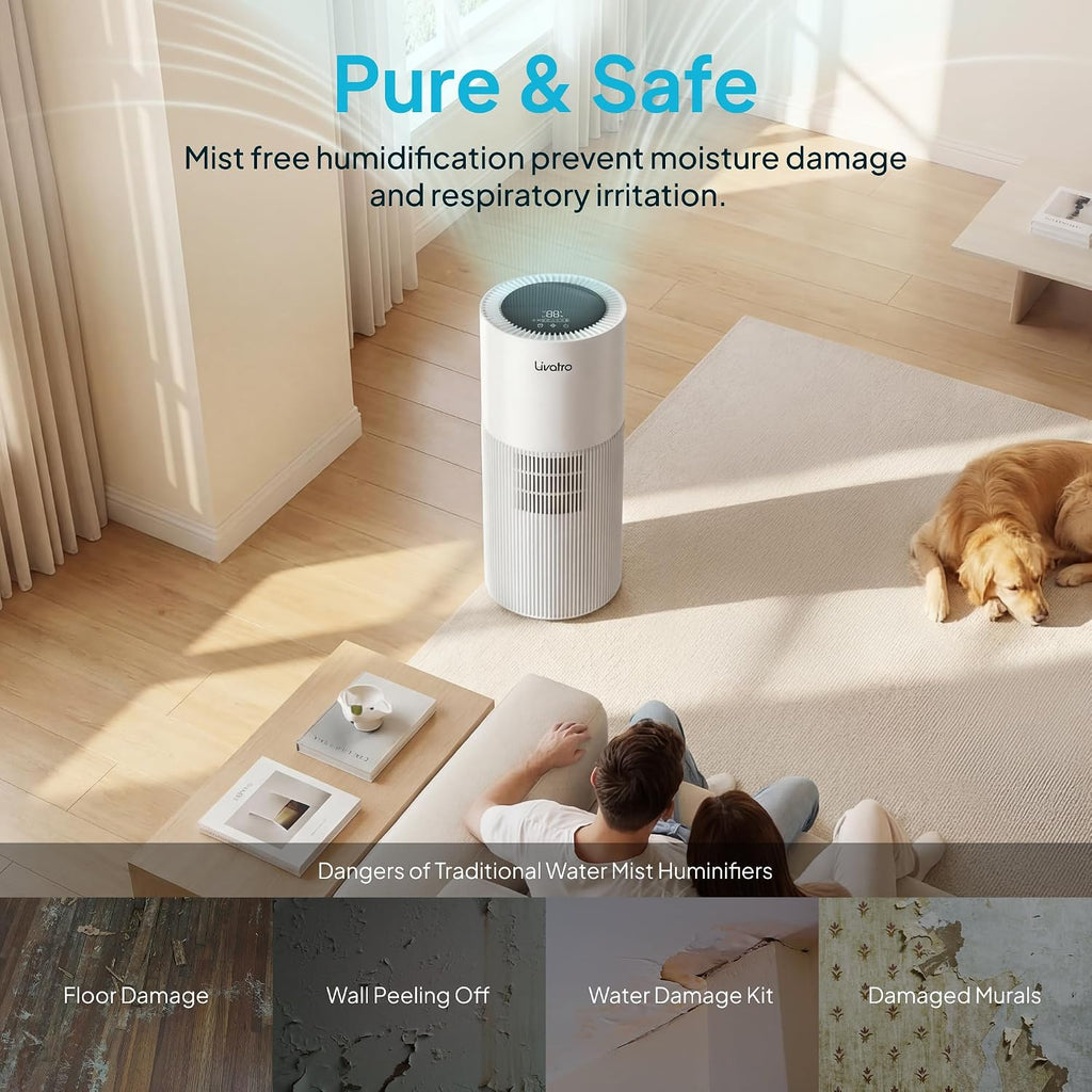 8L Evaporative Humidifier for Large Rooms up to 1000 ft²- Baby Elderly& Pet Safe Cool Evaporation, 900ml/h Output, UV Disinfection, Easy Top Fill,UltraQuiet 28dB, Smart AI Humidity Control Upgraded
