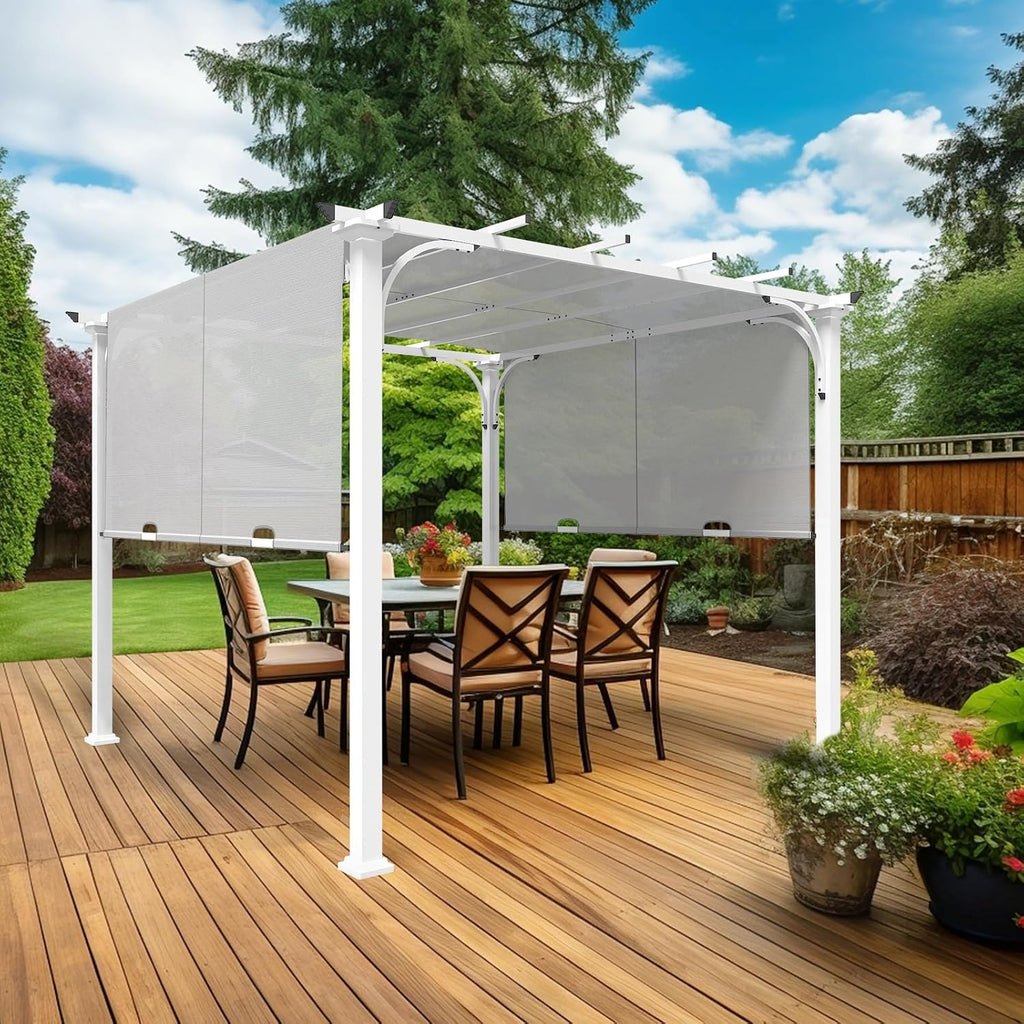 10'x10' Outdoor Pergola Gazebo with Retractable Textilene Canopy Shade, Steel Pergola for Patio, Backyard, Garden and Lawn, Gray