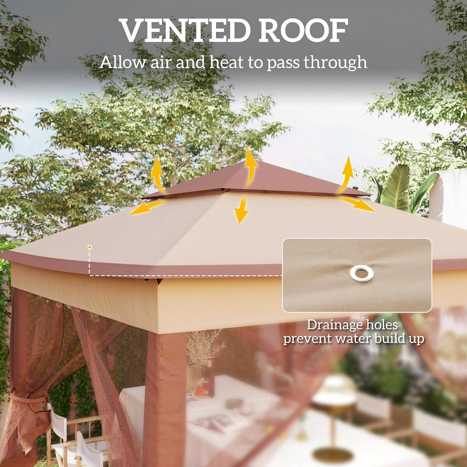 Outsunny 11' x 11' Pop Up Canopy, Outdoor Patio Gazebo Shelter with Removable Zipper Netting, Instant Event Tent w/ 114 Square Feet of Shade and Carry Bag for Backyard, Garden, Khaki