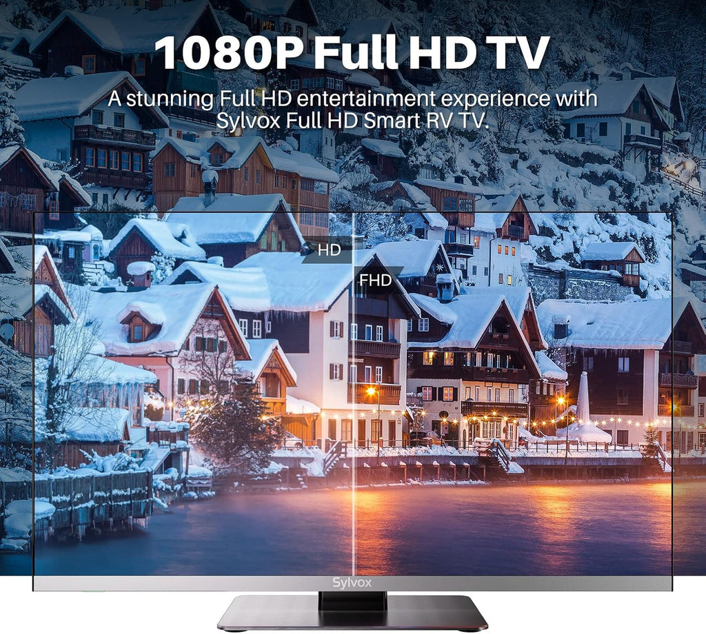 SYLVOX Smart RV TV, 24 inch TVs with DVD Player Built-in, 12 Volt for RV Camper 1080P FHD, Google Smart Free Download APPs, Support WiFi Bluetooth, 2 HDMI & 2 USB, AC/DC Powered, Frameless Design