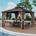 Tangkula 12x12 FT Hardtop Gazebo, Patio Gazebo with Galvanized Steel Double Roof & Aluminum Frame, Permanent Pavilion Outdoor Gazebo with Netting & Curtains for Patio, Garden, Lawn, Backyard, Deck