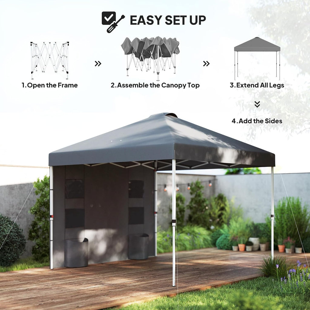 Outsunny 10' x 10' Pop Up Canopy Tent with Sidewall, UPF50+ Instant Sun Shelter with Storage Pockets, Vented Roof for Parties, Height Adjustable, Carry Bag, Sand Bags for Outdoor Patio, Dark Gray