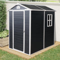 4x6 ft Outdoor Resin Storage Shed with Floor, Waterproof Plastic Garden Shed with Lockable Door and Windows, All-Weather Tool Sheds for Backyard, Patio, Lawn (Black)