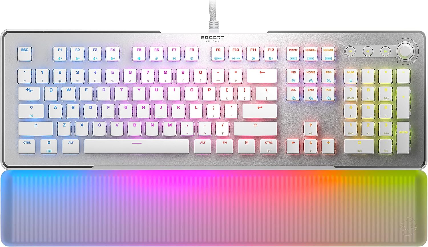 ROCCAT Vulcan II Max – Optical-Mechanical PC Gaming Keyboard with Customizable RGB Illuminated Keys and Palm Rest, Titan II Smooth Linear Switches, Aluminum Plate, 100M Keystroke Durability – White