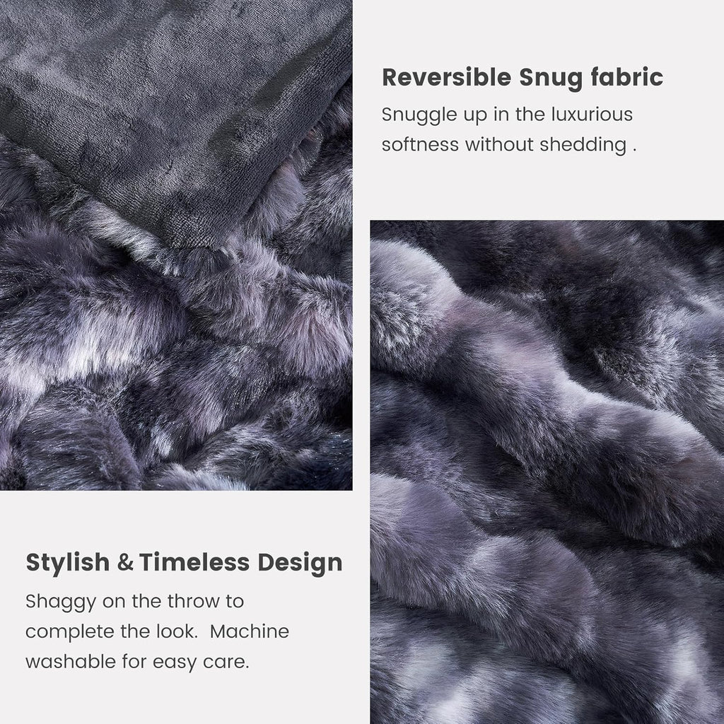 Cozy Bliss Faux Fur Throw Blanket for Bed King Size, Fuzzy Soft Plush Thick Bubble Blanket for Sofa Bedroom Living Room, 108 * 90 Inches Tie Dye Black