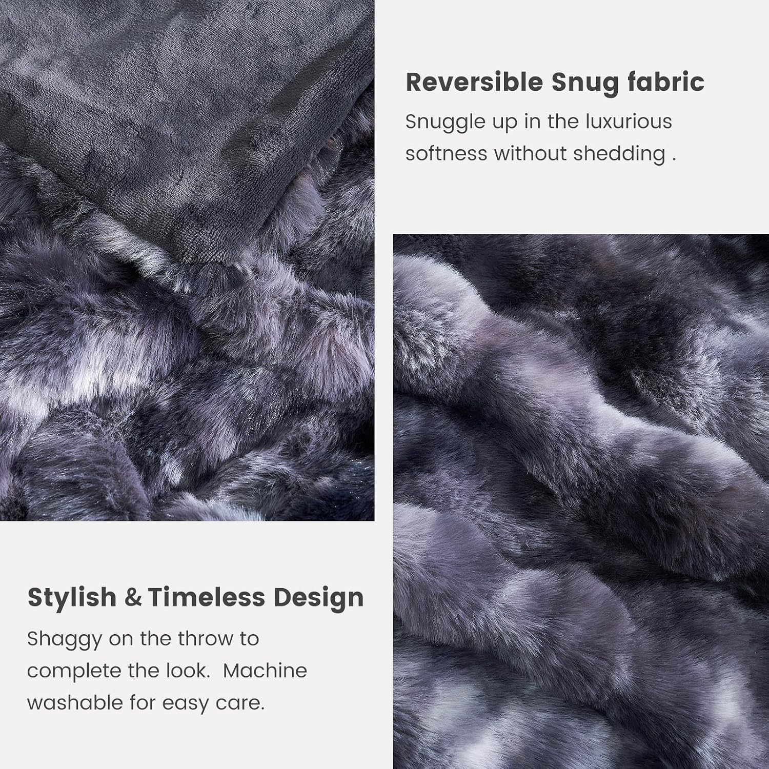 Cozy Bliss Faux Fur Throw Blanket for Bed King Size, Fuzzy Soft Plush Thick Bubble Blanket for Sofa Bedroom Living Room, 108 * 90 Inches Tie Dye Black