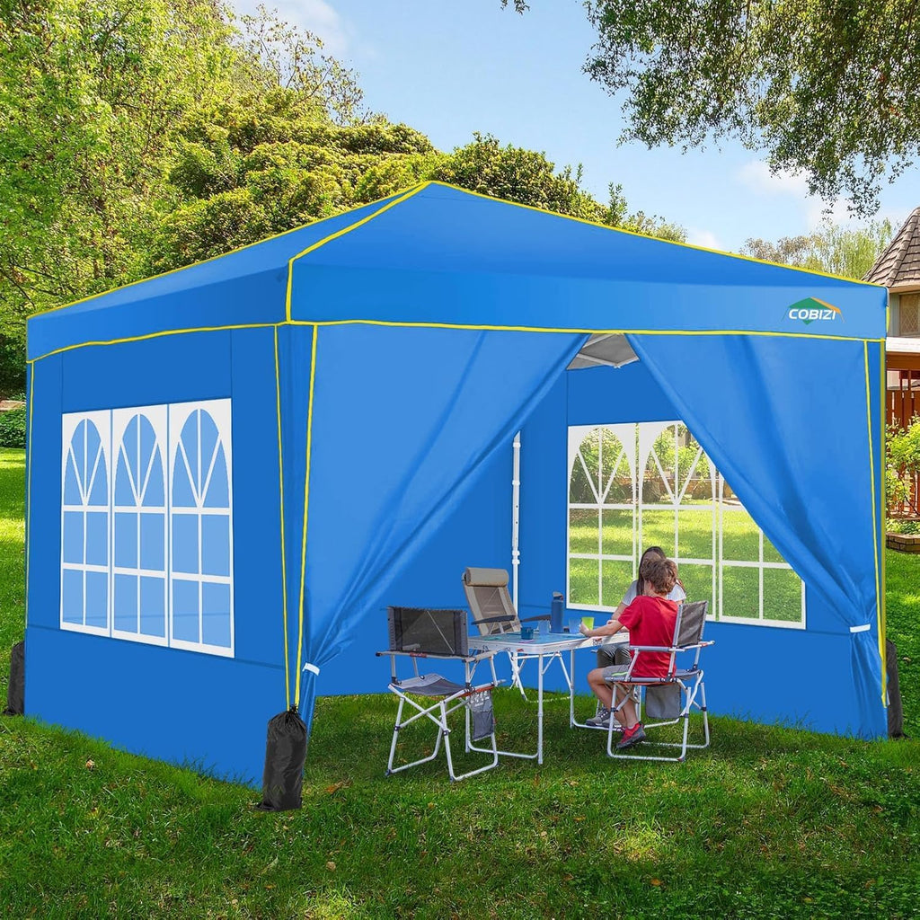 COBIZI 10x10 Pop Up Canopy with 4 Removable Sidewalls, Canopy Tent for Parties Waterproof Wedding Event Tent,Instant Outdoor Gazebos with Church Window,Carry Bag,4 Stakes,Ropes & Sandbags