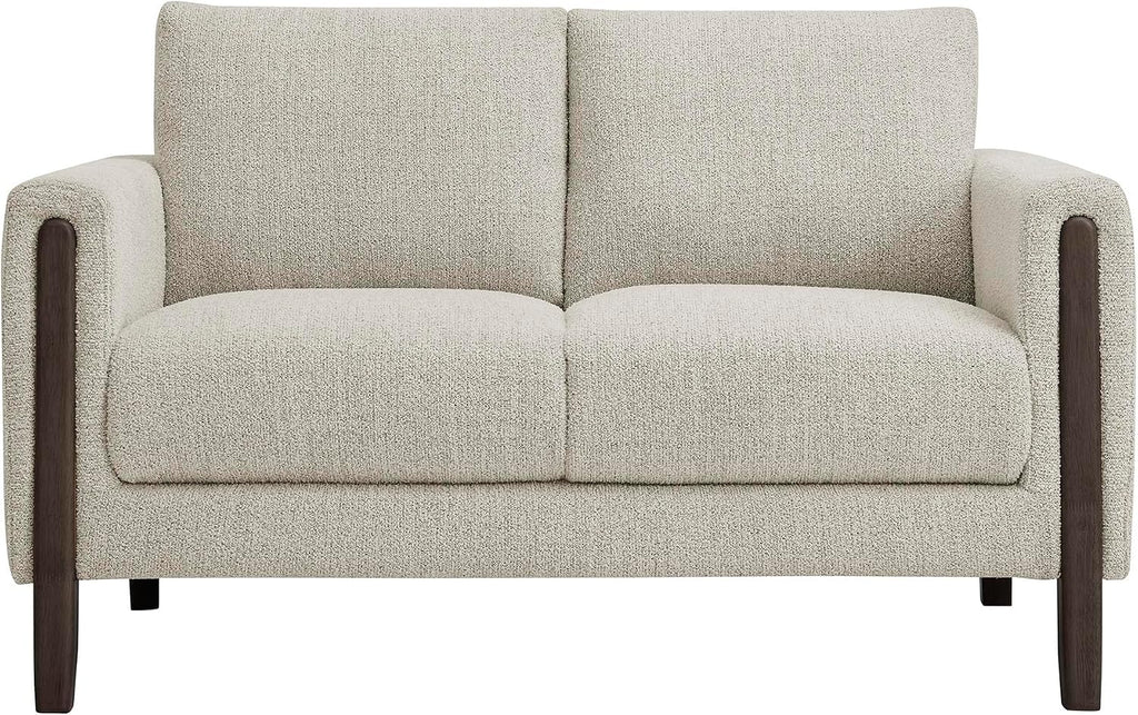 Modway Hawken 54 Inch Boucle Loveseat in Parchment Espresso with Wood Legs – Mid-Century Modern Small Space 2-Seater Sofa for Living Room, Bedroom, or Office Lounge