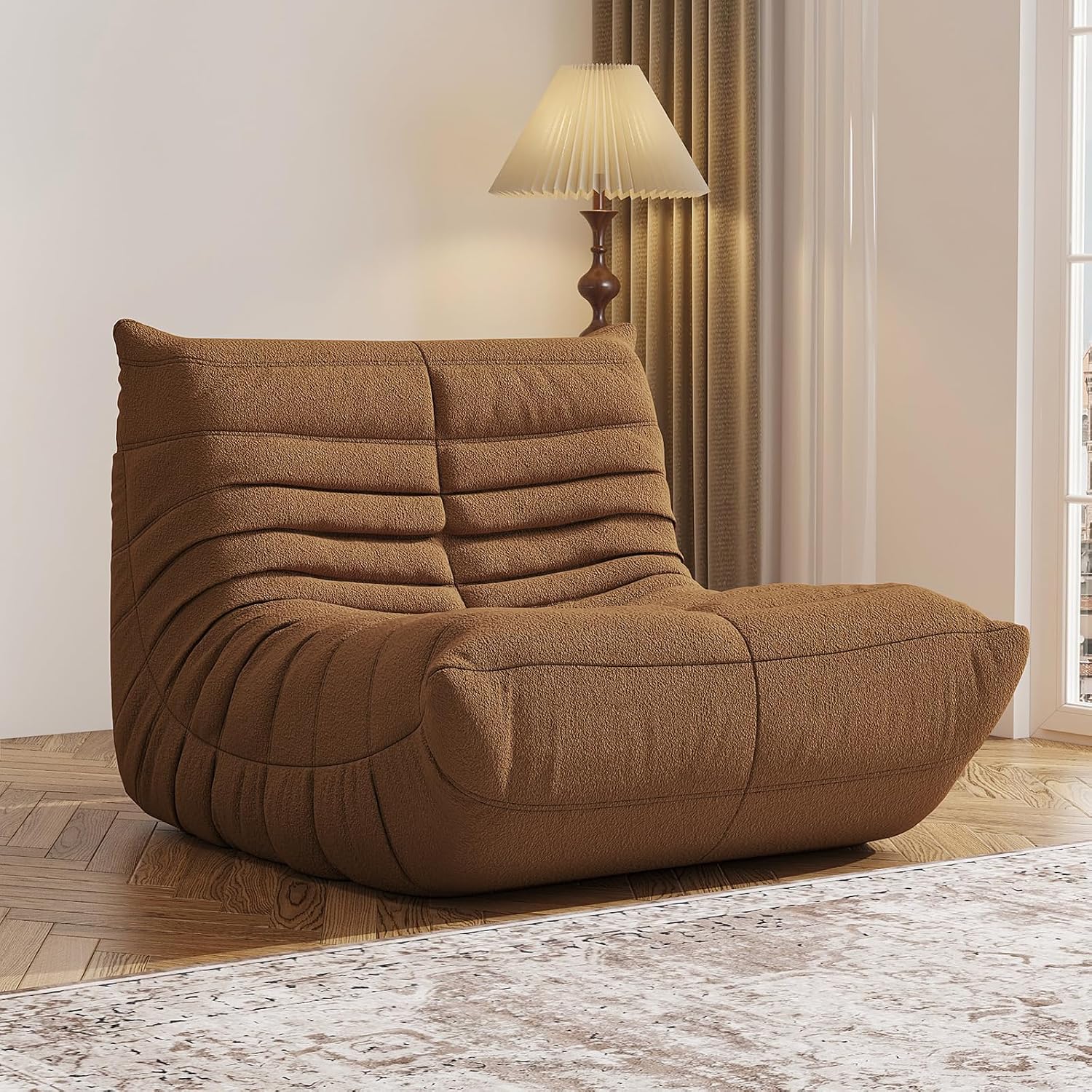 Giant Bean Bag Chair for Adults - Teddy Fleece Fireside Accent Chair with Memory Foam, Comfy Lazy Floor Sofa Couch Boneless Chaise Lounge for Living Room Bedroom Home Theaterr, 1 Seater, Brown