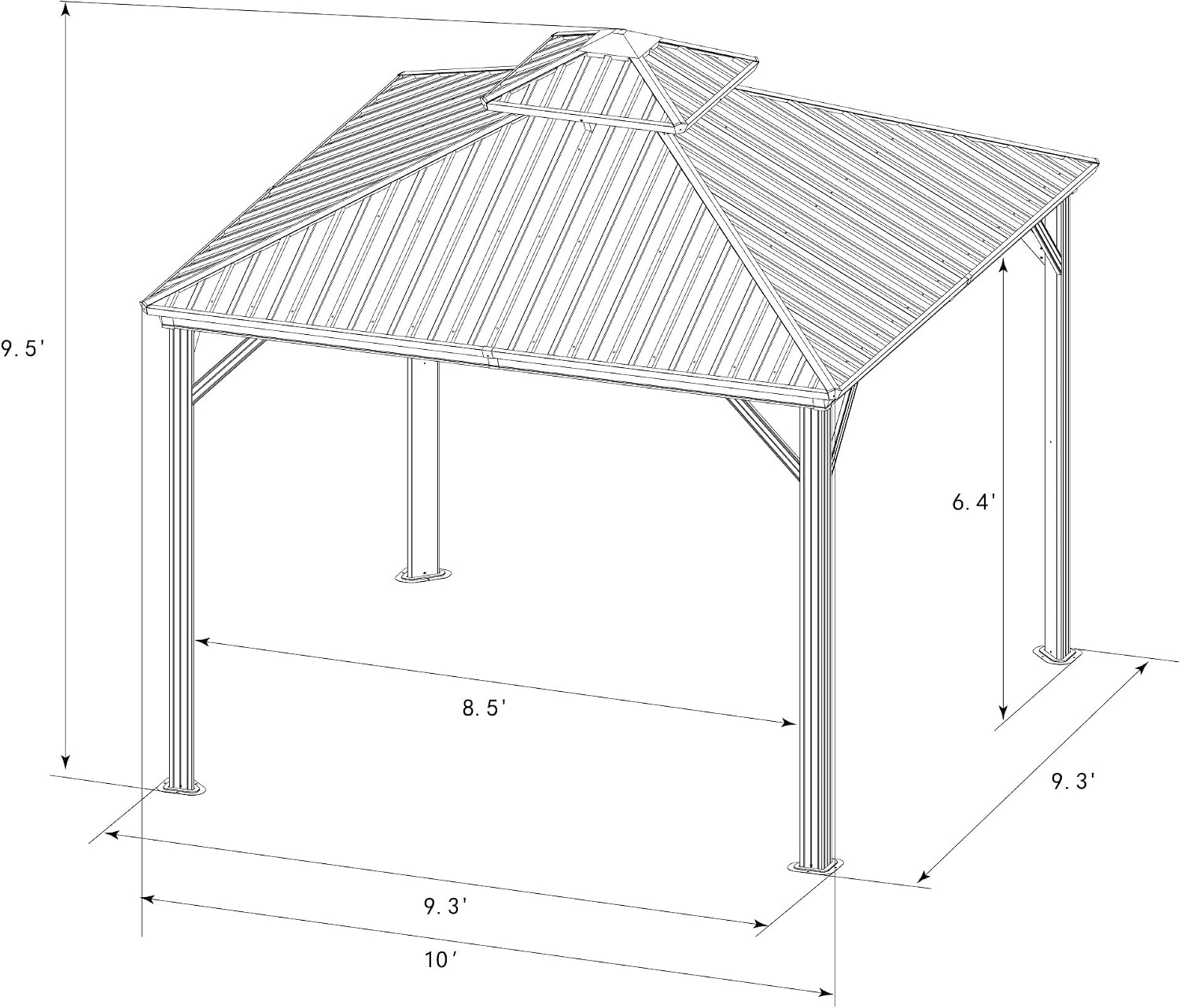 Kozyard Caesar 10'x10' Hardtop Gazebo - Permanent Metal Pavilion with Netting and Shaded Curtains for Patio, Backyard, and Deck - Galvanized Steel Outdoor Aluminum Canopy, Double Roof Gazebo (Grey)