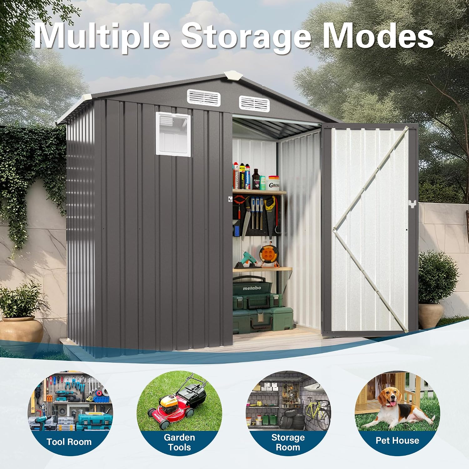 KEIKI 6x4 FT Outdoor Metal Storage Shed with Window and Lockable Door,Peaked Roof for Patio Backyard Garden