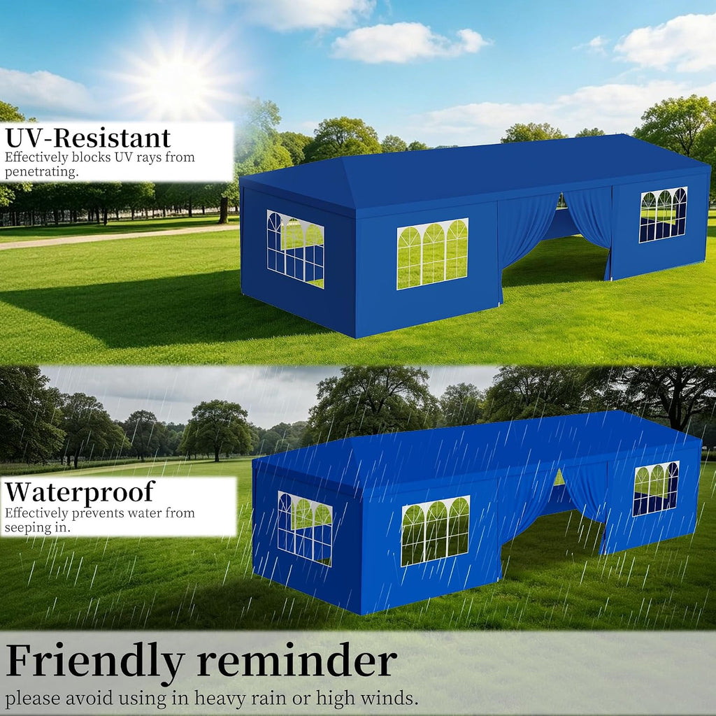 10x30 Party Tent Heavy Duty Outdoor Canopy Tents for Parties with 8 Removable Sidewalls Outside Large Gazebo Shelter Carpas para Fiestas for Backyard Patio Events Wedding BBQ, Blue