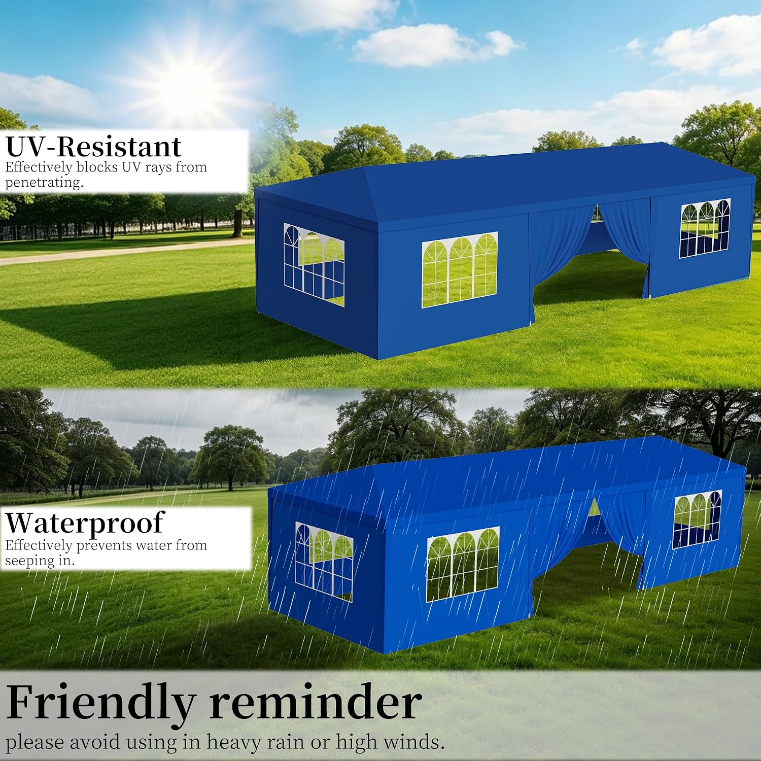 10x30 Party Tent Heavy Duty Outdoor Canopy Tents for Parties with 8 Removable Sidewalls Outside Large Gazebo Shelter Carpas para Fiestas for Backyard Patio Events Wedding BBQ, Blue