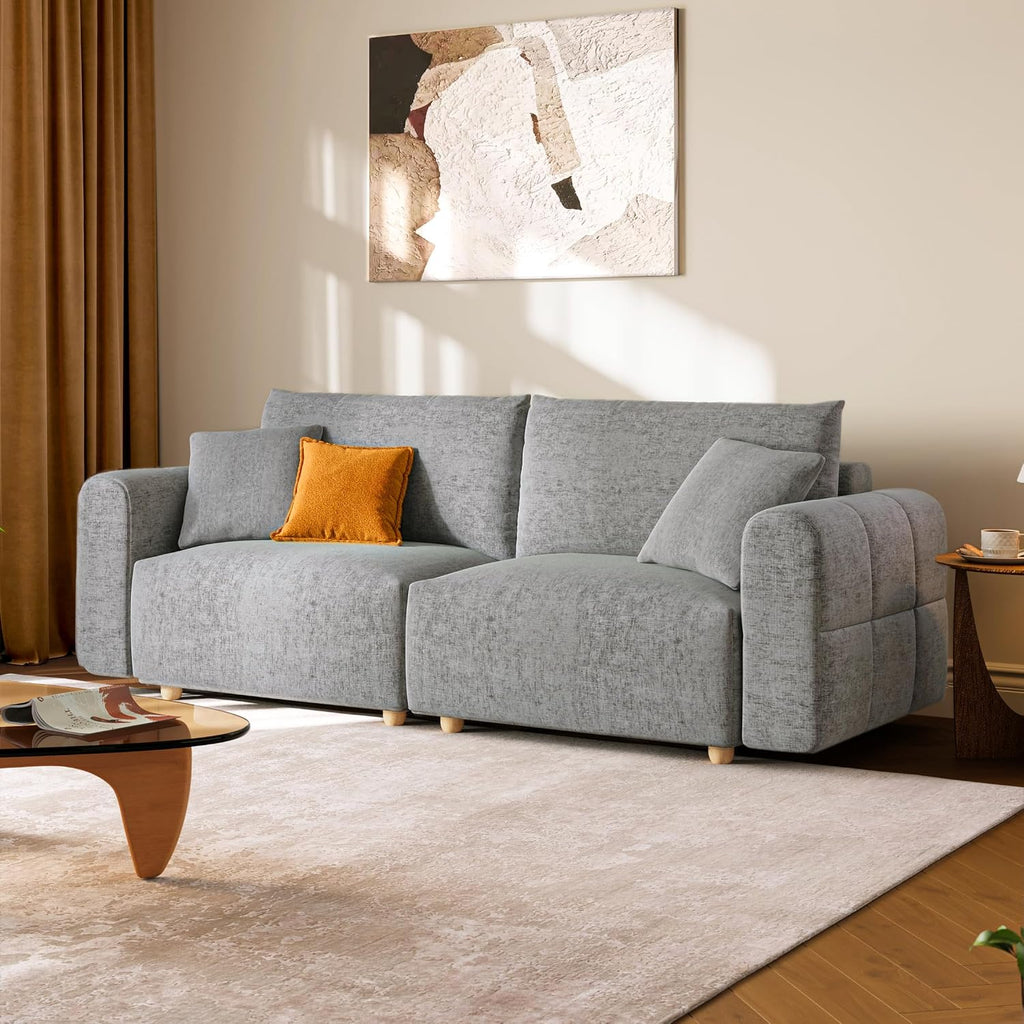 LINSY HOME Cloud Couch Sectional, Modular Sofa Sectionals for Living Room Bedroom, 91' 2 Seater Love Seat Couch, Deep Seat Cozy Couch Luxury Chenille Sofas, Grey