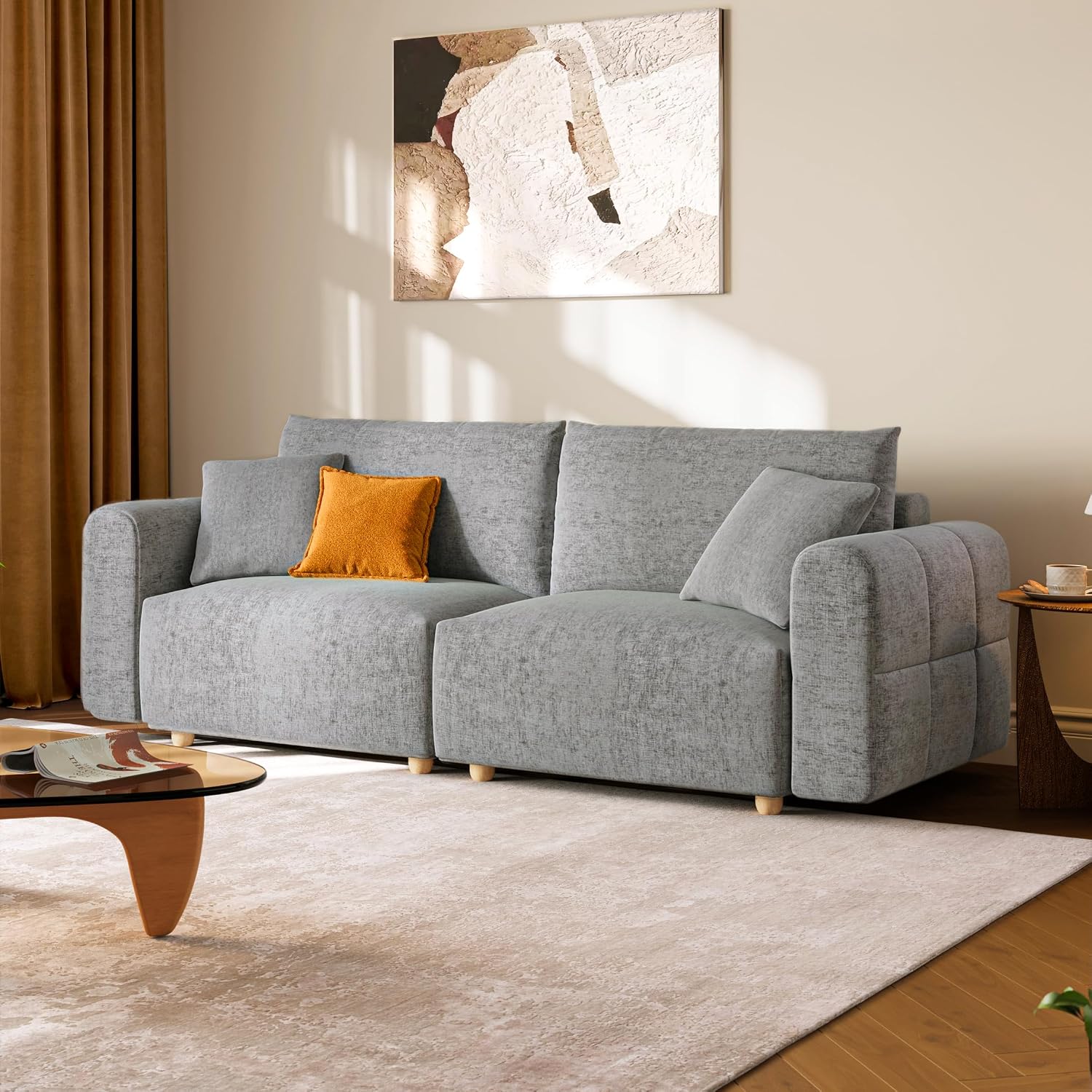 LINSY HOME Cloud Couch Sectional, Modular Sofa Sectionals for Living Room Bedroom, 91' 2 Seater Love Seat Couch, Deep Seat Cozy Couch Luxury Chenille Sofas, Grey