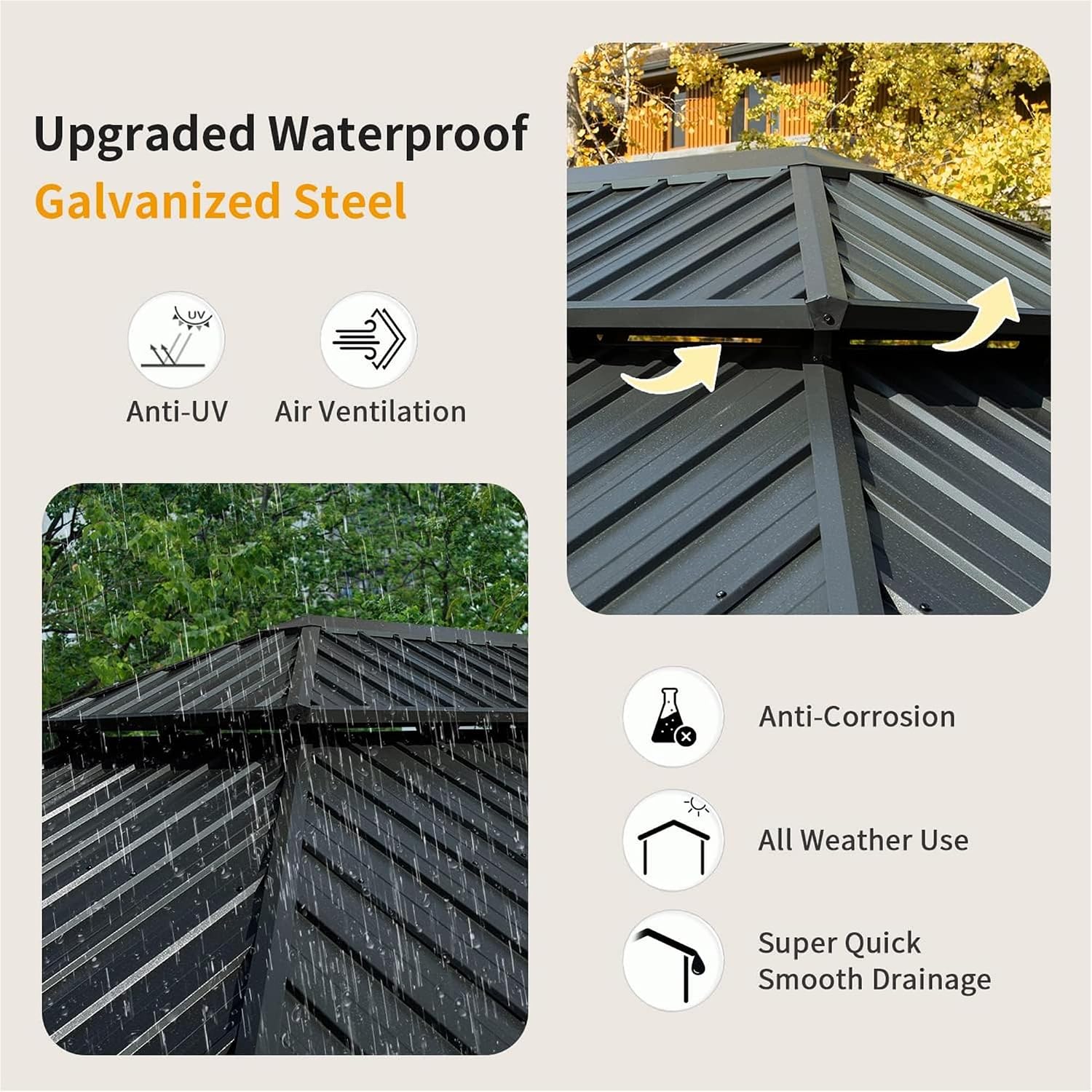 12' X 14' Hardtop Gazebo, Aluminum Metal Gazebo with Galvanized Steel Double Roof Canopy, Curtain and Netting, Pent Gazebo Pavilion for Patio, Backyard, Deck, Lawn