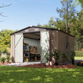 10'x10' Brown Metal Tool Shed (Without Base) Double-Door, Vent Windows,Garden, Patio, Lawn, Poolside