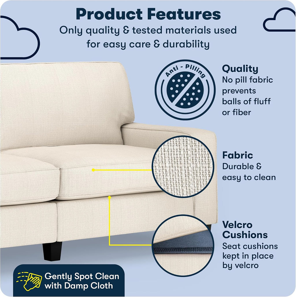 Serta Palisades 78' Track Arm Sofa, Easy Care Polyester, Soft Pillow Back, Pocket Coil Seat Cushions, Removable Covers, Loveseat or Couch for Small Spaces, Living Rooms or Bedrooms, Buckwheat Beige
