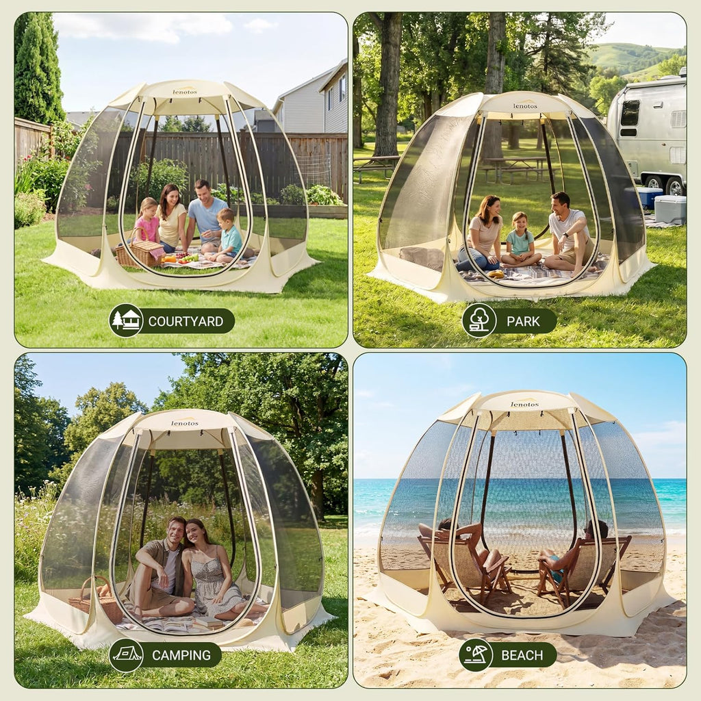 Lenotos Pop Up Screen House, 10'x10' Outdoor Screen Tent for Camping, Screened Gazebo with Mosquito Netting, Carry Bag