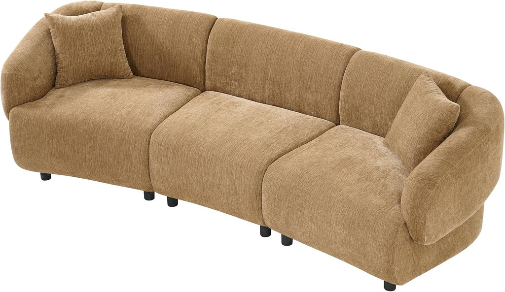 Merax 98.5' Modern 3 Seater Curved Sofa, Luxury Boucle Fabric Sofa, Minimalist Cozy Cloud Couch for Living Room, Bedroom, Apartment, Home Office, Mocha