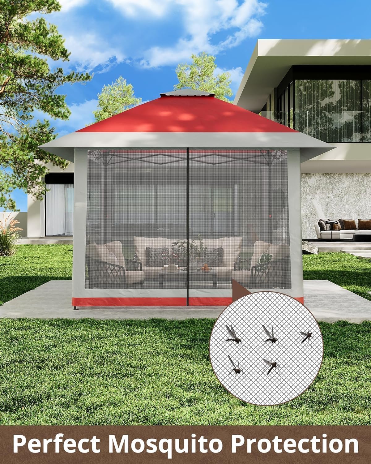13x13FT Pop-Up Gazebo, Instant Canopy Gazebo with Mosquito Net & Double Roof, Adjustable Height Canopy Tent, UV-Resistant Outdoor Shelter for Patio, Backyard, Garden, and Camping