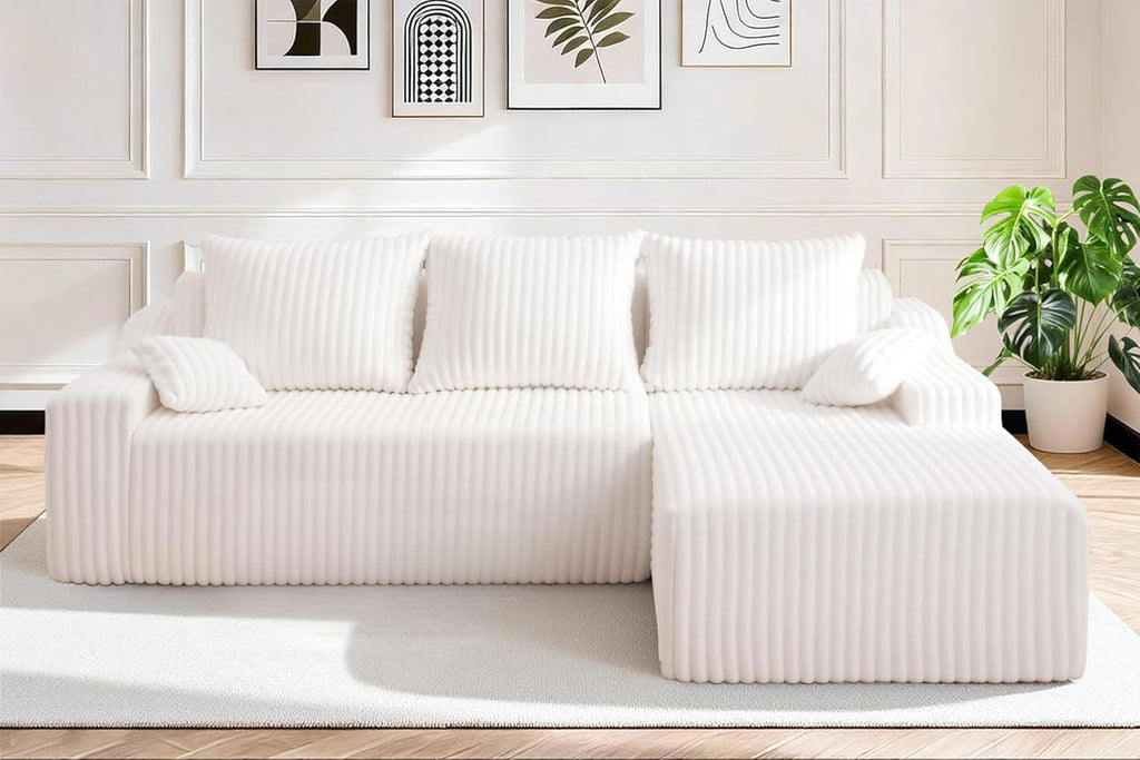 HABUTWAY 94'' Cloud Sectional Couch, Boneless Sofa with Deep Seat, Modular Comfy L-Shape Couch with Chaise for Living Room Bedroom, No Assembly Required(Beige,Right Facing Chaise)